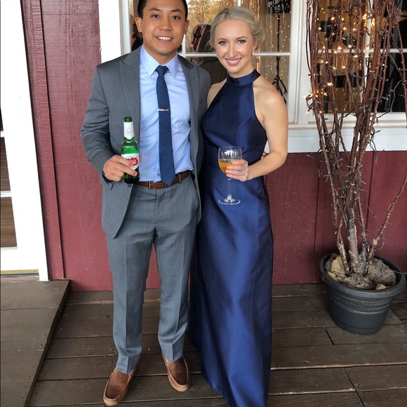 Alfred Sung D772 Satin Twill Sofia Blue bridesmaid dress, size 00 altered - Picture 3 of 3